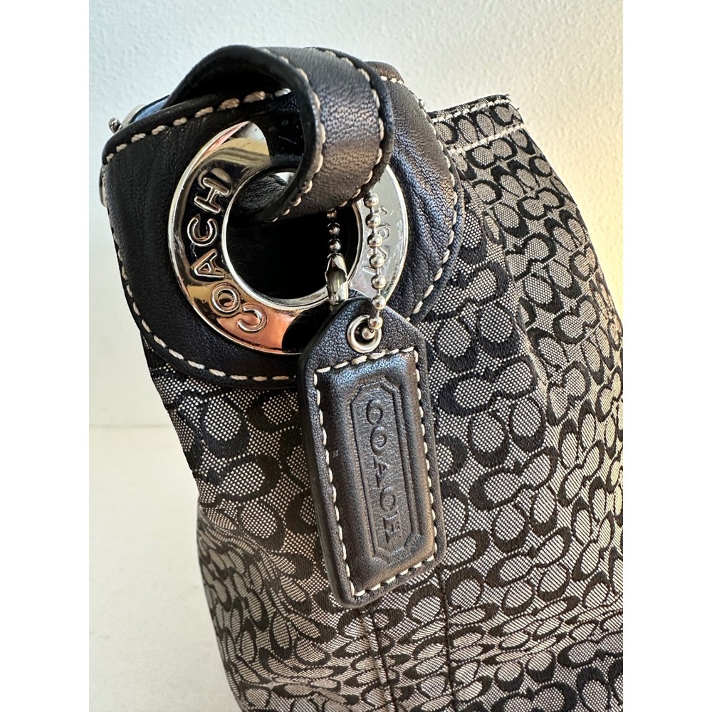 Coach F11666 Signature Jacquard Hobo Shoulder Bag Black Grey Leather Trim - Picture 5 of 16